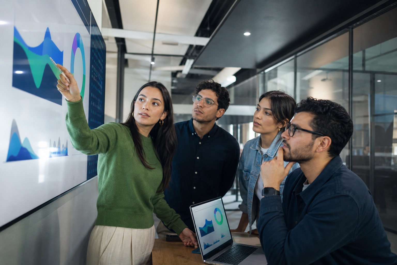 Equipo de analítica colaborando frente a indicadores de recursos humanos